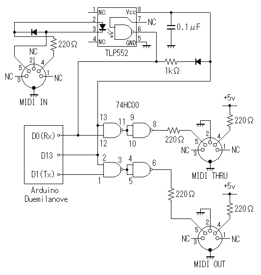 Arduino MIDI schematic
